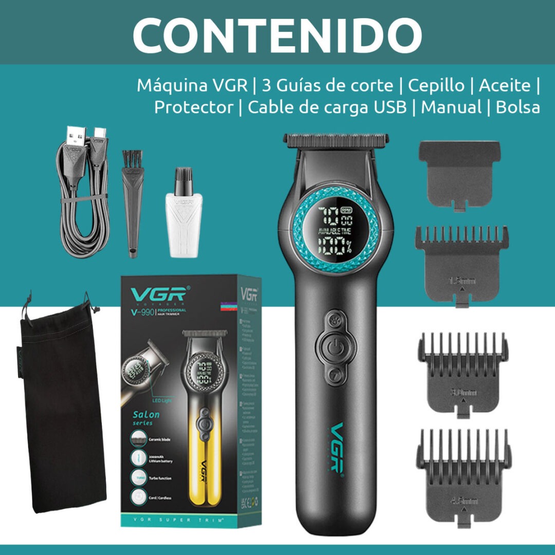 Máquina Trimmer Profesional VGR V-990 Luz Led Turbo 8000RPM