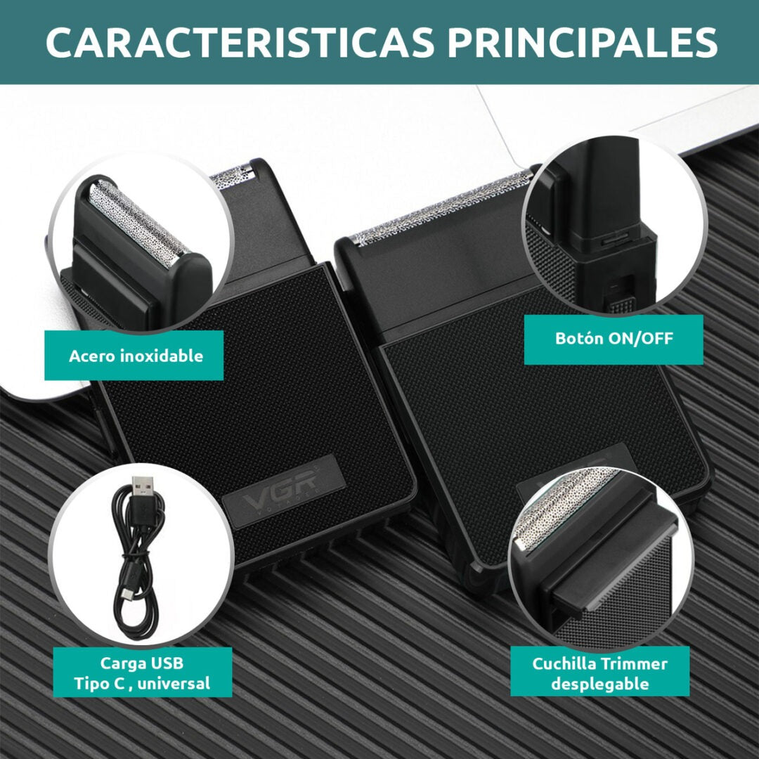 Afeitadora Eléctrica Hombre Portatil 2en1 Trimmer VGR V-376
