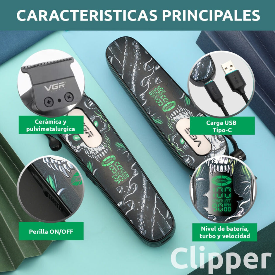 Máquina Corta Pelo Pro Clipper VGR V-279 Metal Cuchillas DLC 9000RPM Color verde