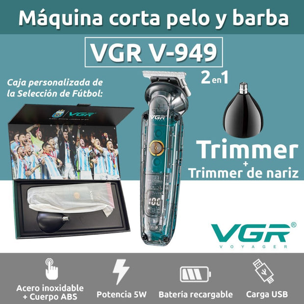 Máquina Patillera Pelo Nariz 2en1 VGR V-949 Argentina IPX6
