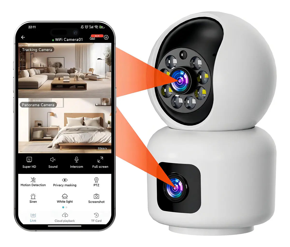 Camara De Seguridad Wifi Ip Doble Lente Robotica Resolución Full Hd 1080p Visión Nocturna Color Blanco