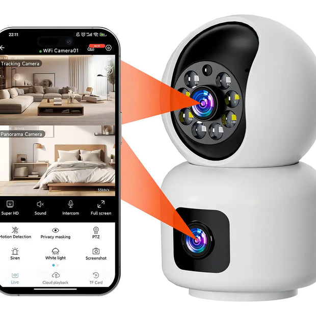 Camara De Seguridad Wifi Ip Doble Lente Robotica Resolución Full Hd 1080p Visión Nocturna Color Blanco