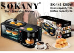 Máquina 3 En 1 Sokany Cafetera -Mini Horno - Parrilla
