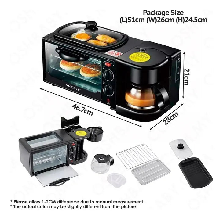 Máquina 3 En 1 Sokany Cafetera -Mini Horno - Parrilla