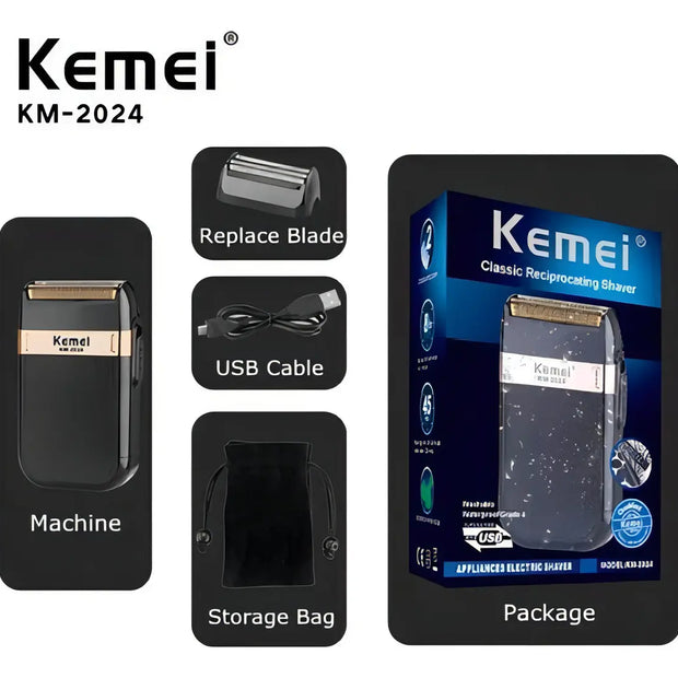 Afeitadora eléctrica inalámbrica de 2 cuchillas Kemei Km-2024
