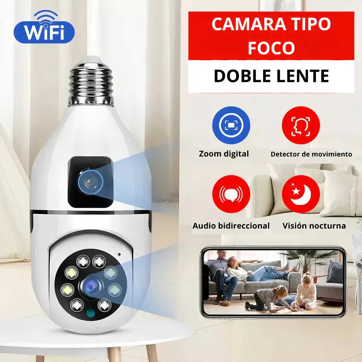Cámara de Seguridad WiFi Doble Lente 360° Visión Nocturna