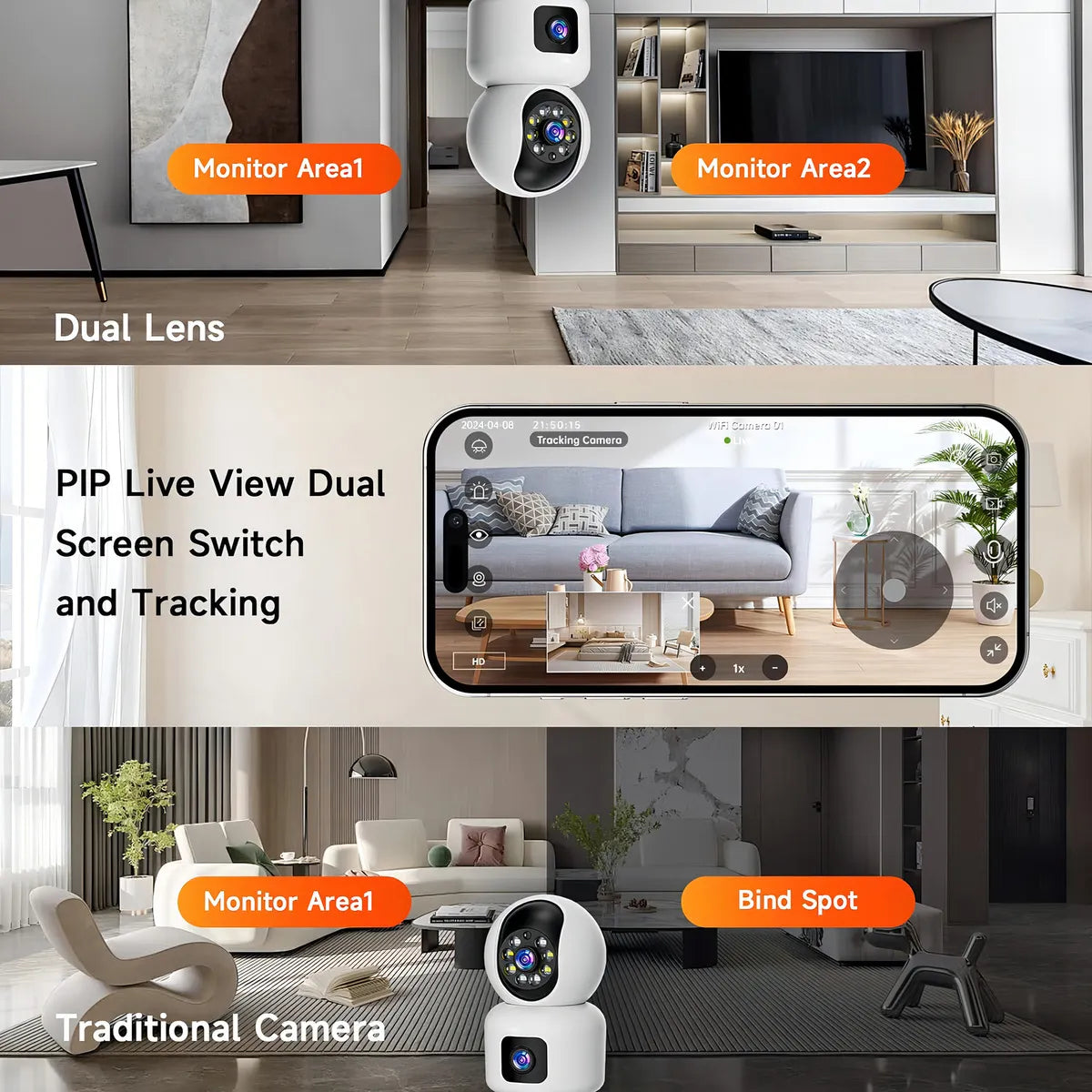 Camara De Seguridad Wifi Ip Doble Lente Robotica Resolución Full Hd 1080p Visión Nocturna Color Blanco