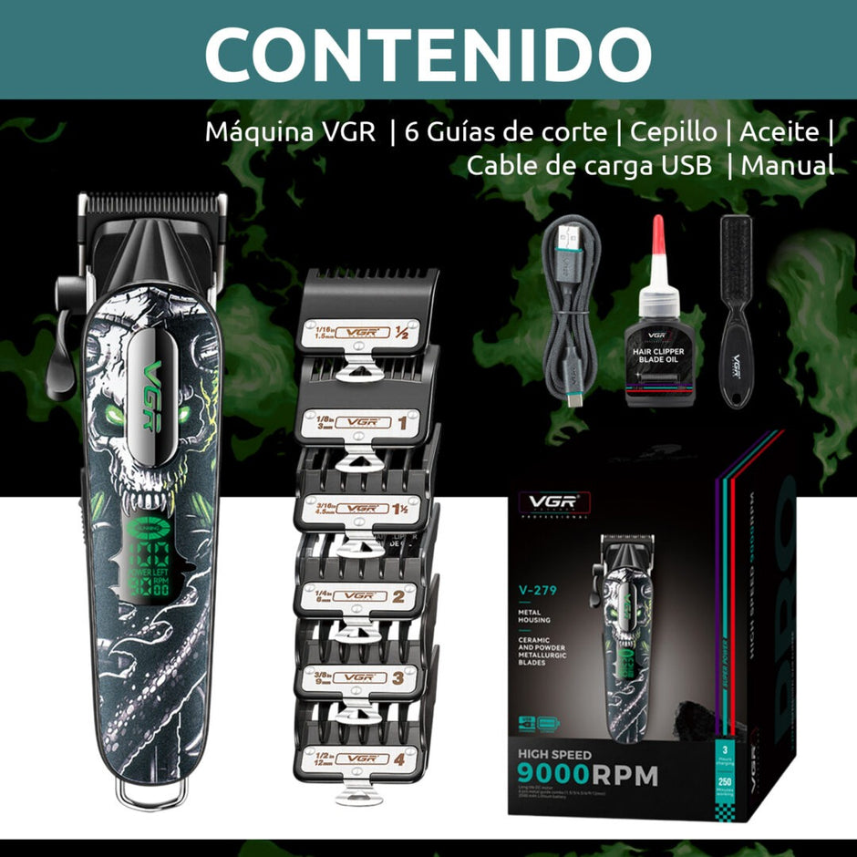 Máquina Corta Pelo Pro Clipper VGR V-279 Metal Cuchillas DLC 9000RPM Color verde