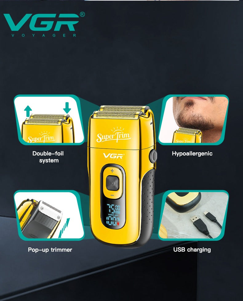 Afeitadora Eléctrica Hombre Trimmer Barba 2en1 Usb Vgr V-332 Dorado