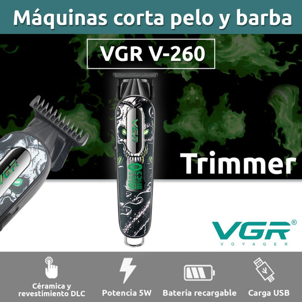 Cortadora De Pelo Patillera Pro VGR V-260 Metal Cuchilla DLC 9000RPM Color Verde