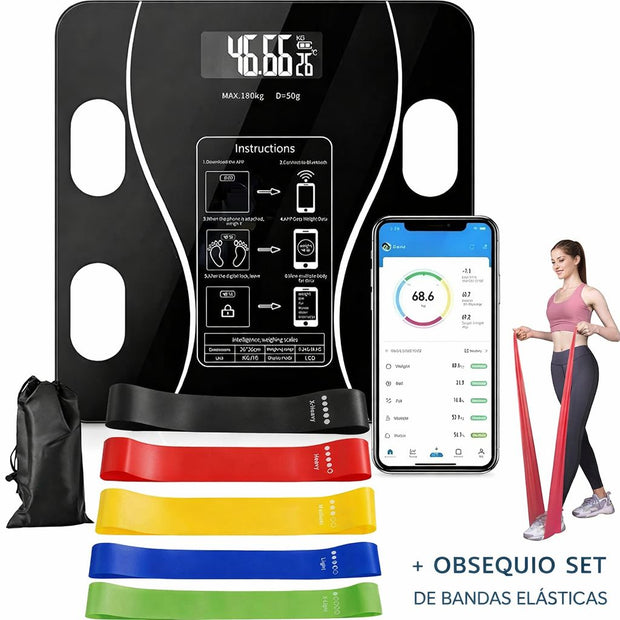 Báscula Inteligente ControlPro®| Obsequio 5 Bandas Elasticas Pro