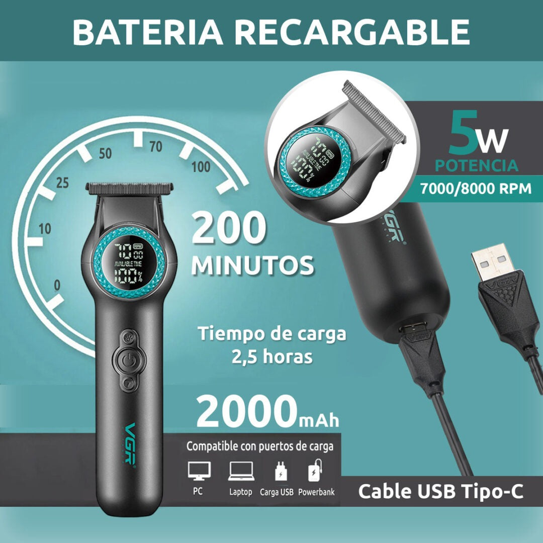 Máquina Trimmer Profesional VGR V-990 Luz Led Turbo 8000RPM