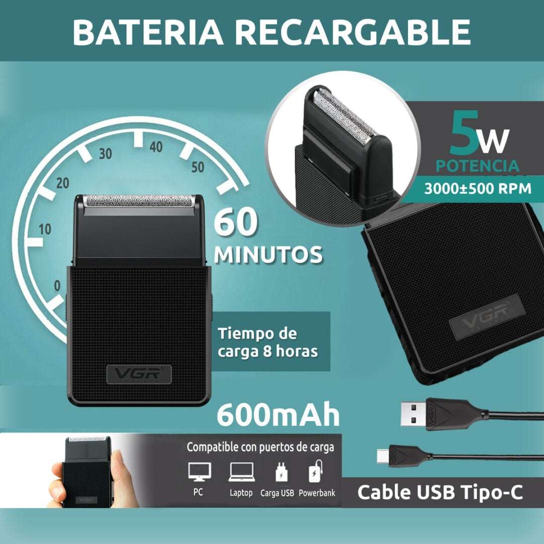 Afeitadora Eléctrica Hombre Portatil 2en1 Trimmer VGR V-376