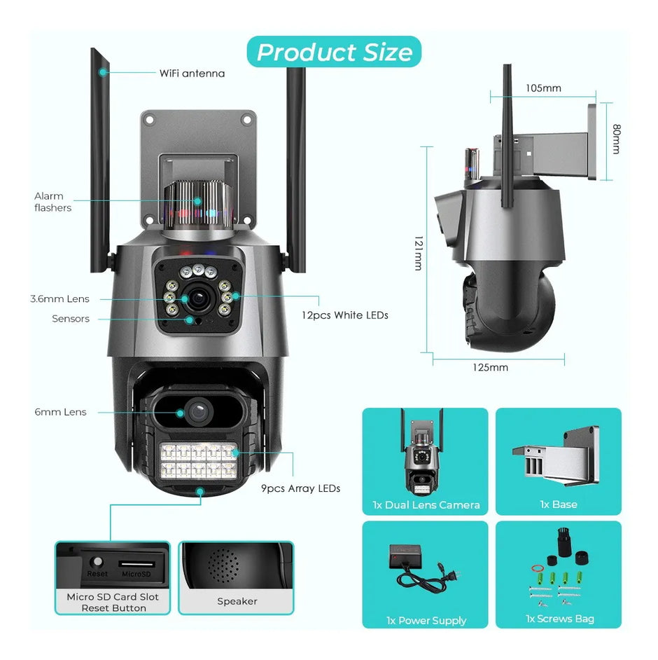 Cámara IP Exterior 2 Lentes con Alarma – APP V380